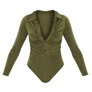 PLT ruched button front bodysuit